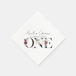 Hübsch Pink Floral ONE Baby Girl's First Birthday Serviette