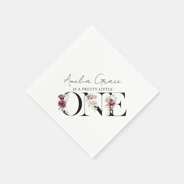 Hübsch Pink Floral ONE Baby Girl's First Birthday Serviette (Ecke)