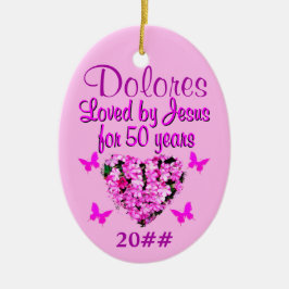 HÜBSCH PINK FLORAL PERSONALISIERT 50. ORNAMENT