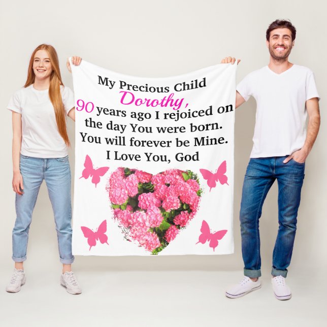 HÜBSCH PINK FLORAL PERSONALISIERT 90. GEBURTSTAG FLEECEDECKE (Beispiel)