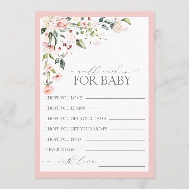 Hübsch Pink Floral Script Baby Dusche wünscht sich Hinweiskarte (Vorderseite)