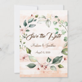 Hübsch Pink Floral Script Wreath Save The Date