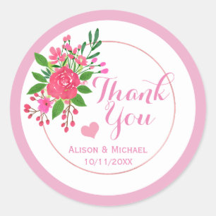 Hübsch Pink Floral Wedding Vielen Dank Runder Aufkleber