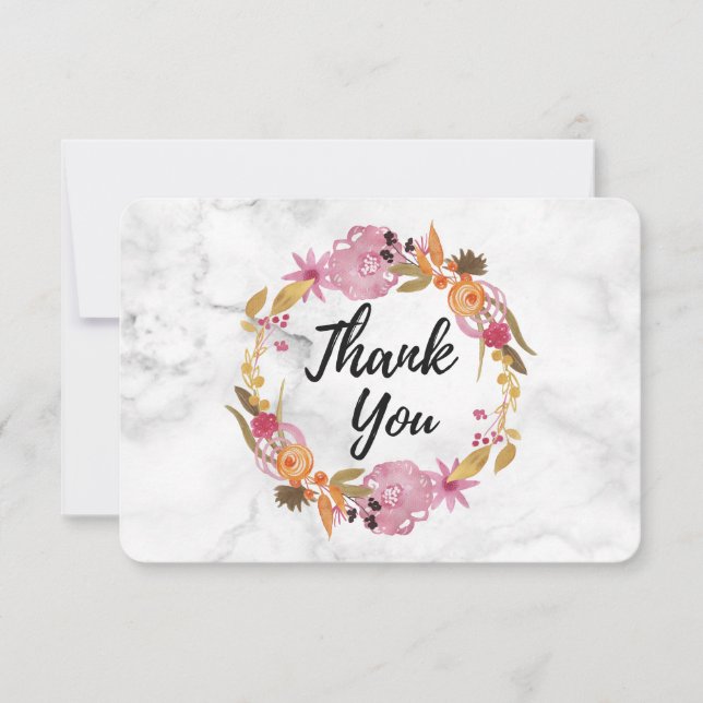 Hübsch Pink Floral Wreath Vielen Dank Dankeskarte (Vorderseite)