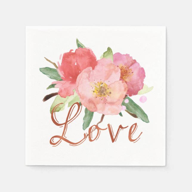 Hübsch Pink Garden Blume Wasserfarbene Liebe Serviette (Vorderseite)