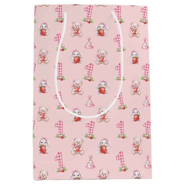 Hübsch Pink Gingham, Bunnies und Bären! Mittlere Geschenktüte (Vorderseite)