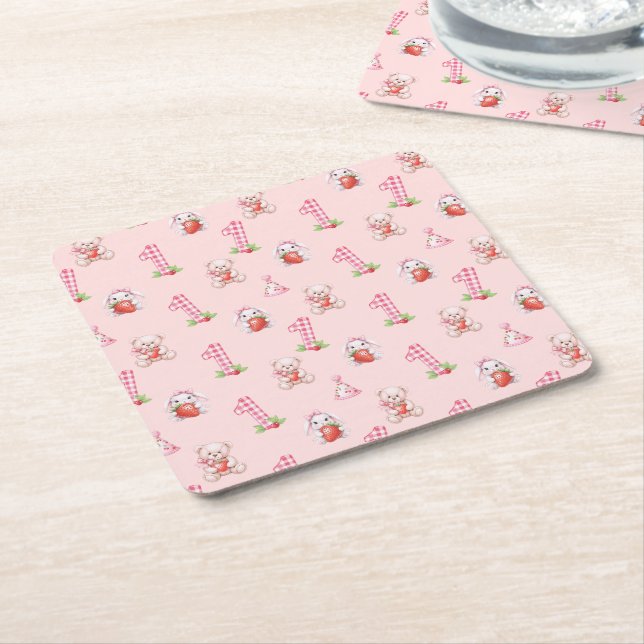 Hübsch Pink Gingham, Bunnies und Bären! Rechteckiger Pappuntersetzer (angewinkelt)
