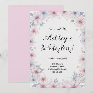 Hübsch Pink Girl's Blume Geburtstagsparty Einladung