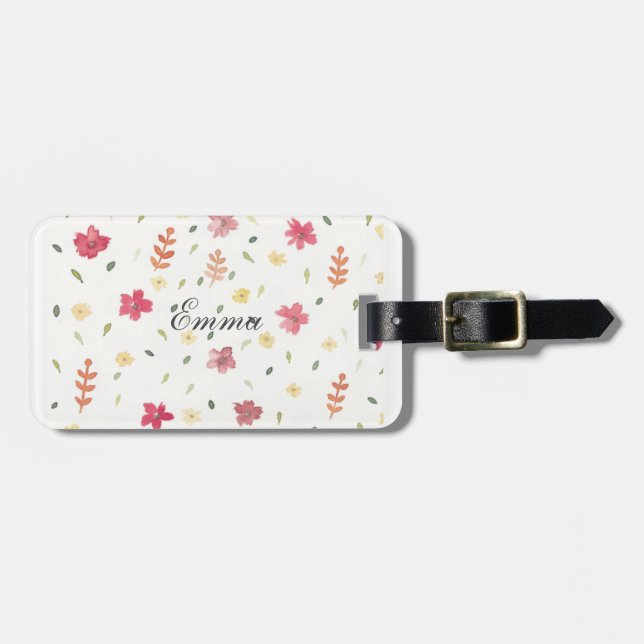 Hübsch Pink Girly Boho WatercoloFlower Gepäckmarke Gepäckanhänger (Vorderseite horizontal)
