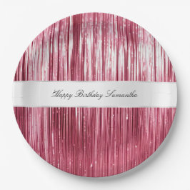 Hübsch Pink Glam Tinsel Streifen Pappteller