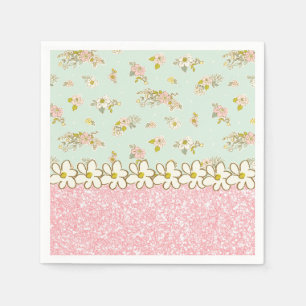 Hübsch Pink Glitzer Blumengrün Vintag Daisy Serviette