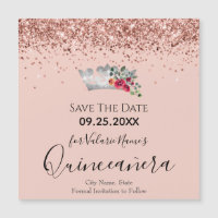 Hübsch Pink Glitzer Quinceanera Save the Date Magn
