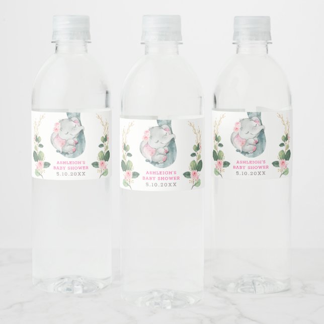 Hübsch Pink Gold Floral Elephant Baby Dusche Gefal (Flaschen)