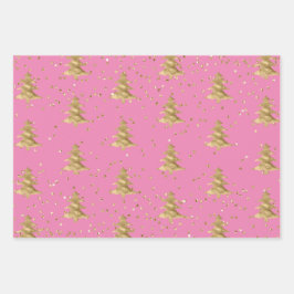 Hübsch Pink Gold Weihnachtsbaum Glitz Geschenkpapier Set