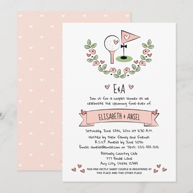 Hübsch Pink Golf Wedding Couples Dusche Einladung (Vorne/Hinten)