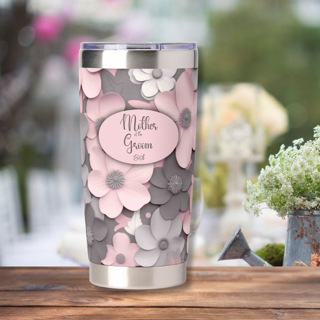 Hübsch Pink-Gray 3D Poppies Mother of the Groom Thermobecher (Von Creator hochgeladen)