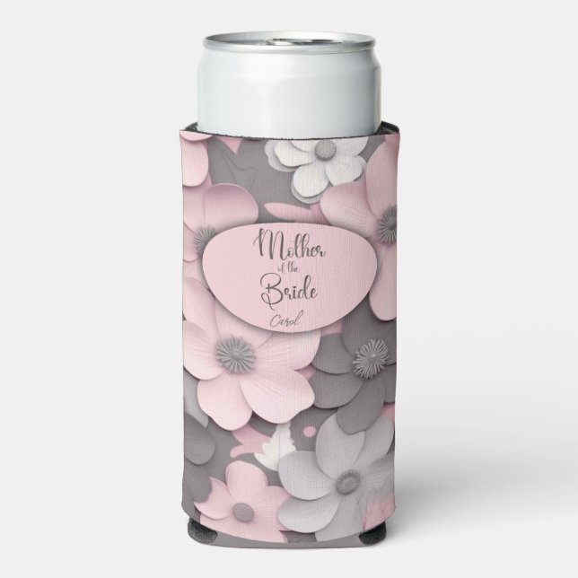 Hübsch Pink-Gray 3D Poppies Mutter der Braut Selters Dosenkühler (Seltzer Vorderseite)
