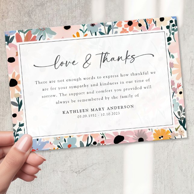 Hübsch Pink Gray floral Beileid Beerdigung Dankeskarte (Von Creator hochgeladen)