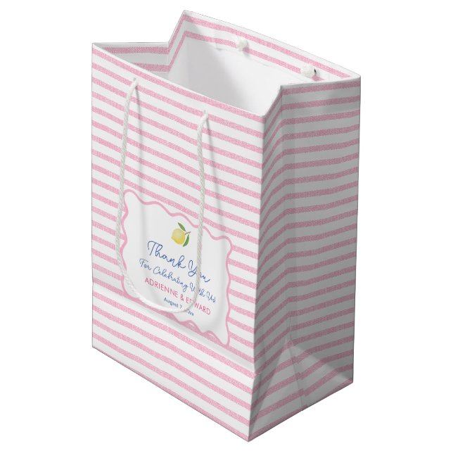 Hübsch Pink handGezeichnet Lemon Wedding Danke Mittlere Geschenktüte (Vorderseite Schrägansicht)