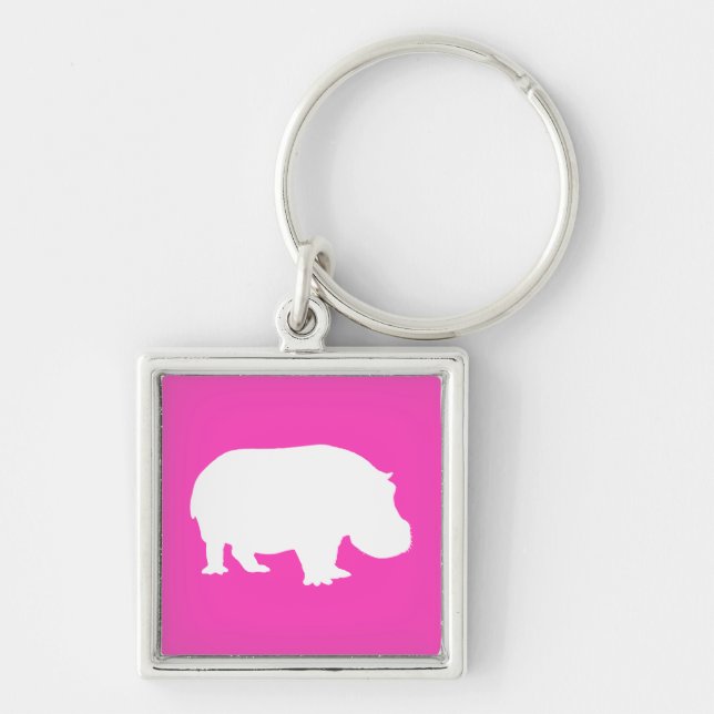 Hübsch Pink Hippo Silhouette Schlüsselanhänger (Vorne)