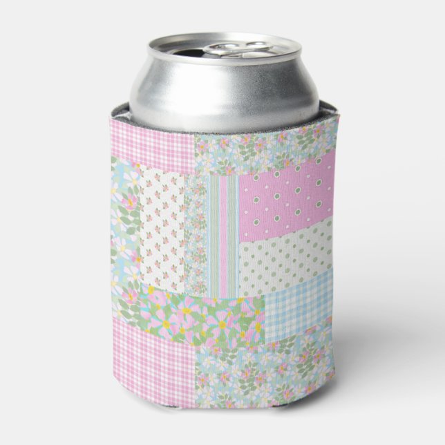 Hübsch-Pink-Hund-Rose-Imitate Patchwork kann kühle Dosenkühler (Kanne Vorderseite)