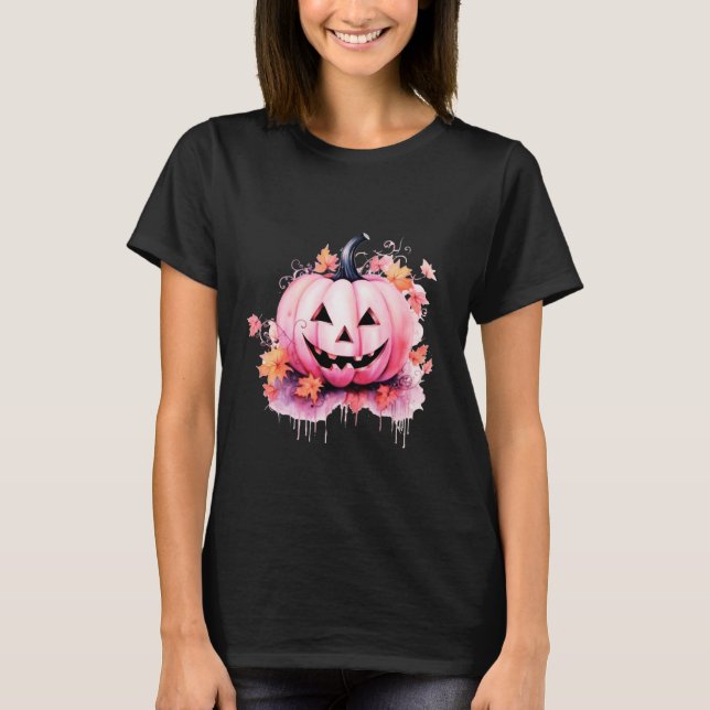 Hübsch Pink Jack O' Lantern Modernes Halloween T-Shirt (Vorderseite)
