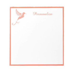 Hübsch Pink Lachs Hummingbird Personalisiert  Notizblock