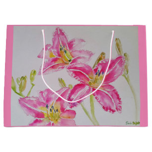 Hübsch Pink Liege Blume Floral Lilies Wasserfarbe Große Geschenktüte