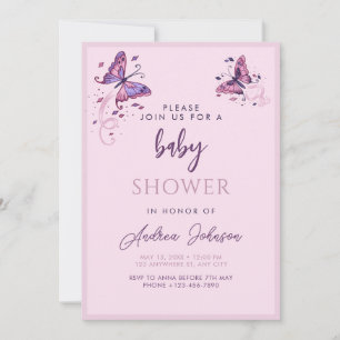 Hübsch Pink Lila Butterfly Baby Dusche Party Einladung