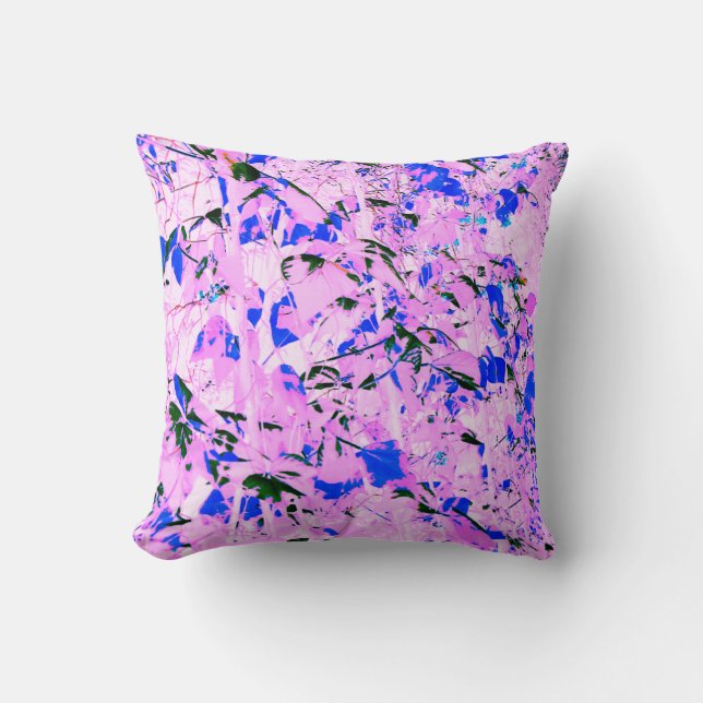 Hübsch Pink Lilac Blauer Blattmuster Kissen (Vorderseite)