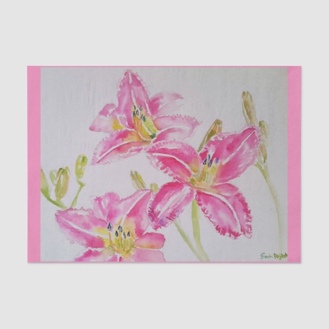 Hübsch Pink Lilie Blume Blumenmuster Aquarell Seidenpapier (Vorderseite)