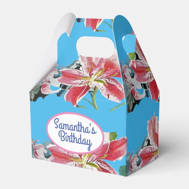 Hübsch Pink Lily Floral Wedding Cake Gefallen Box Geschenkschachtel (Vorderseite)