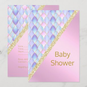 HÜBSCH PINK Mermaid BABY SHOWER INVITATION Gold Einladung