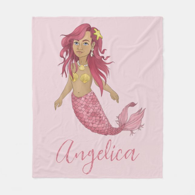 Hübsch Pink Mermaid Girl's Room Individuelle Name Fleecedecke (Vorderseite)