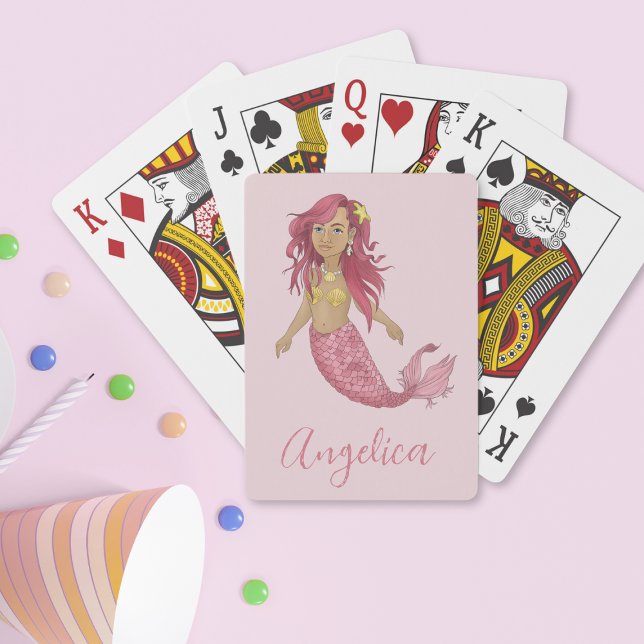 Hübsch Pink Mermaid Happy Birthday Individuelle Na Spielkarten (Von Creator hochgeladen)