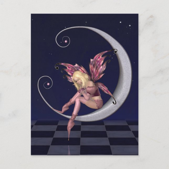 Hübsch Pink Moon Fairy in Starry Nighttime Postkarte (Vorderseite)