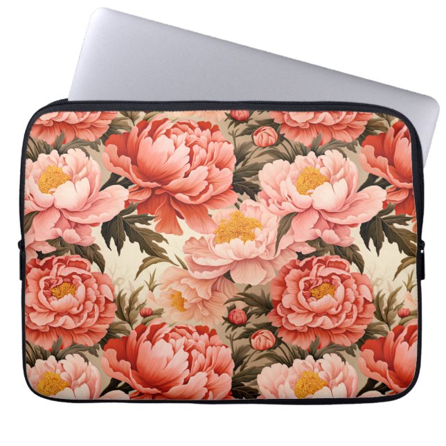 Hübsch Pink Peony Vintag Floral Muster Laptopschutzhülle (Vorderseite)