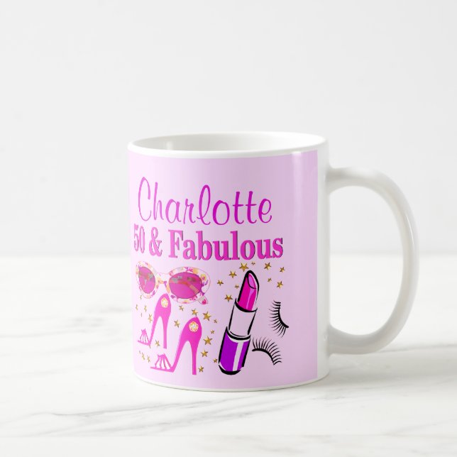 HÜBSCH PINK PERSONALISIERT 50. GEBURTSTAG TASSE (Rechts)