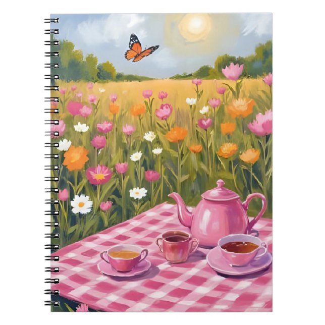 Hübsch Pink Picnic | Blume Field Tee Butterfly Notizblock (Vorderseite)