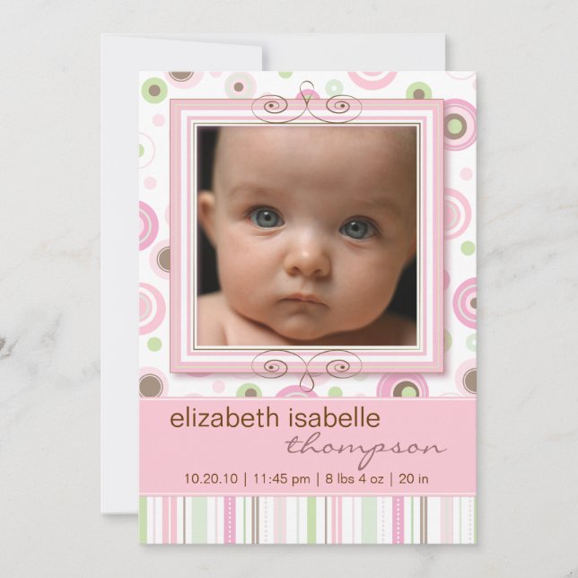 Hübsch Pink Polka Dot & Stripes Kinderankündigung Ankündigung (Vorderseite)