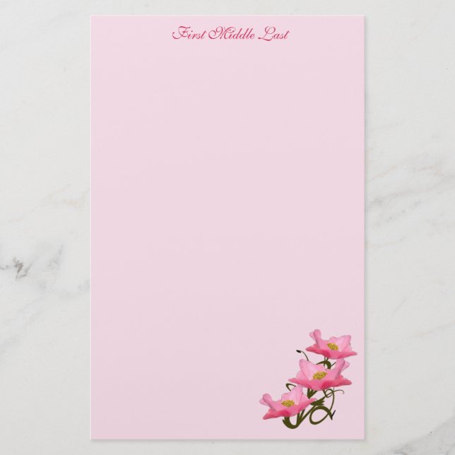 Hübsch Pink Poppy Blume Foto Custom Briefpapier (Vorderseite)