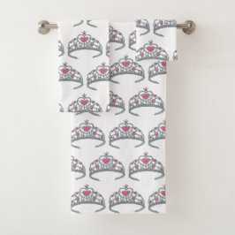 Hübsch Pink Princess Party Silver Tiara Crown Badhandtuch Set