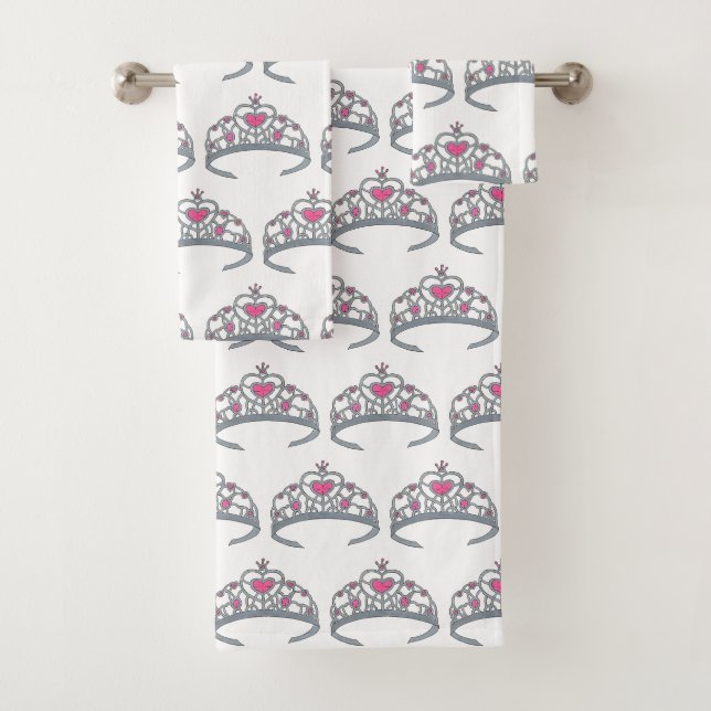 Hübsch Pink Princess Party Silver Tiara Crown Badhandtuch Set (Insitu)