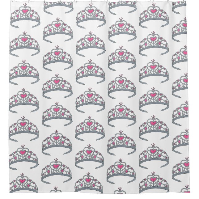 Hübsch Pink Princess Party Silver Tiara Crown Duschvorhang (Vorderseite)
