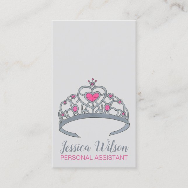 Hübsch Pink Princess Party Silver Tiara Crown Visitenkarte (Vorderseite)
