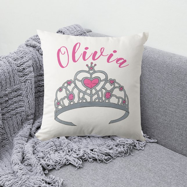 Hübsch Pink Princess Tiara Crown Personalisiert Kissen (Tiara Pillow)