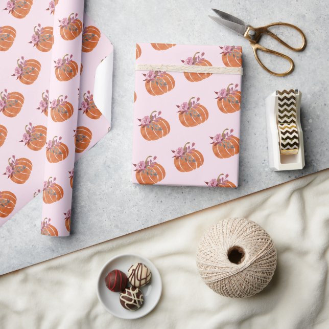 Hübsch Pink Pumpkin Floral Girly Geburtstag Geschenkpapier (Kunsthandwerk)