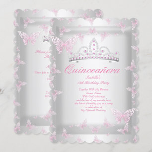 Hübsch Pink Quinceanera Party Tiara Butterfly Einladung
