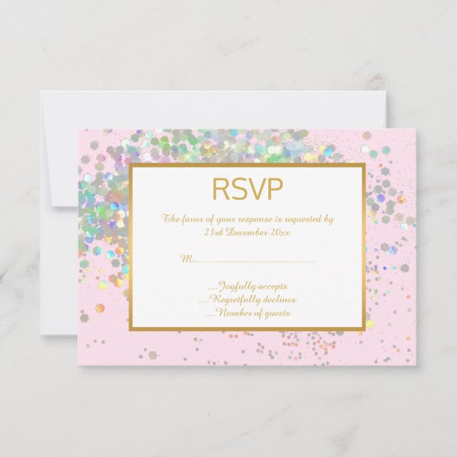 HÜBSCH PINK RAINBOW HOLOGRAPHISCHE SPOT-UAWG RSVP KARTE (Vorderseite)