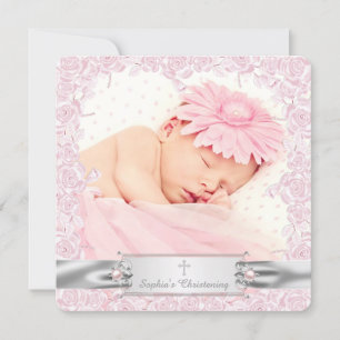 Hübsch Pink Rose Christening Einladung